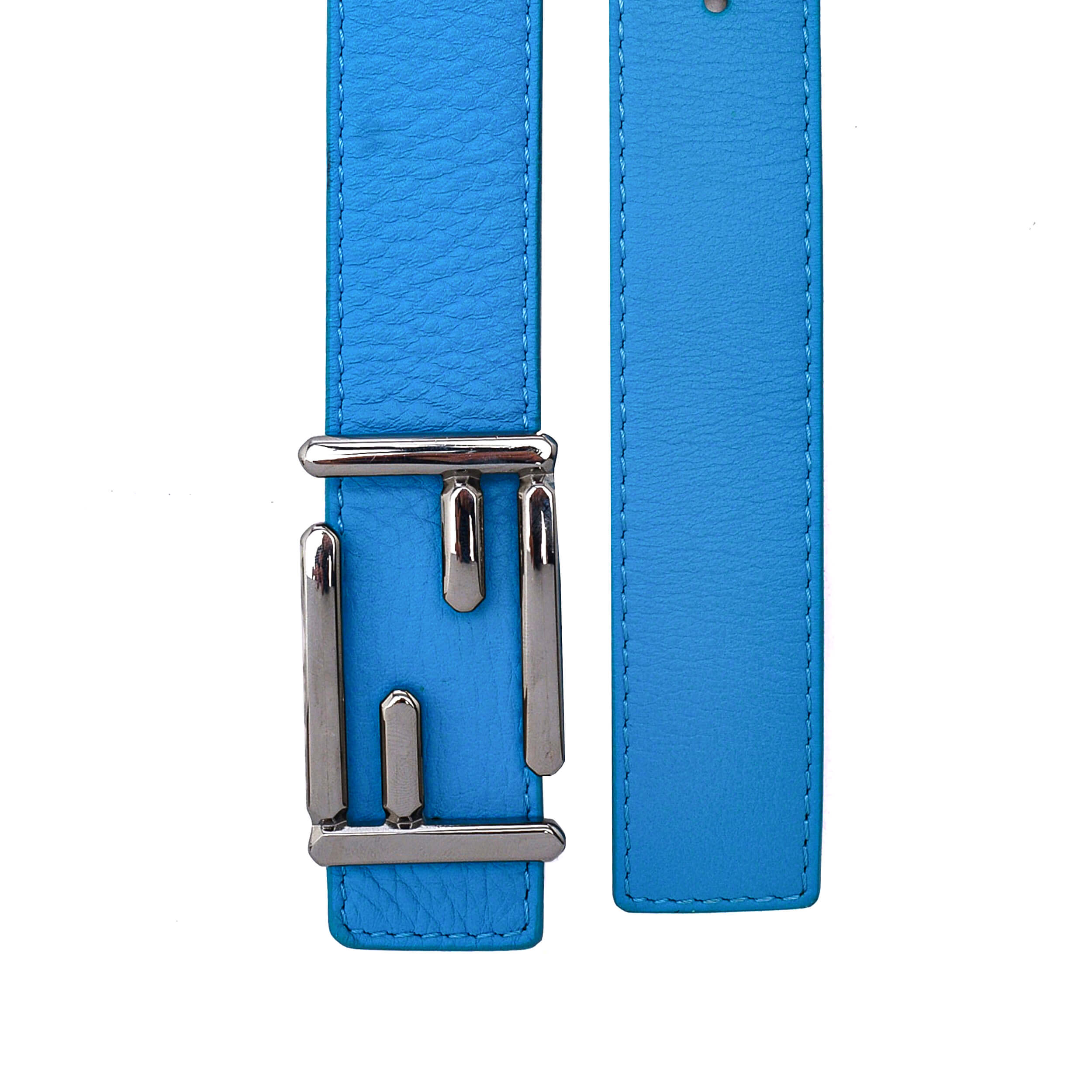 Fendi - Blue Leather Silver FF Logo Detail Belt